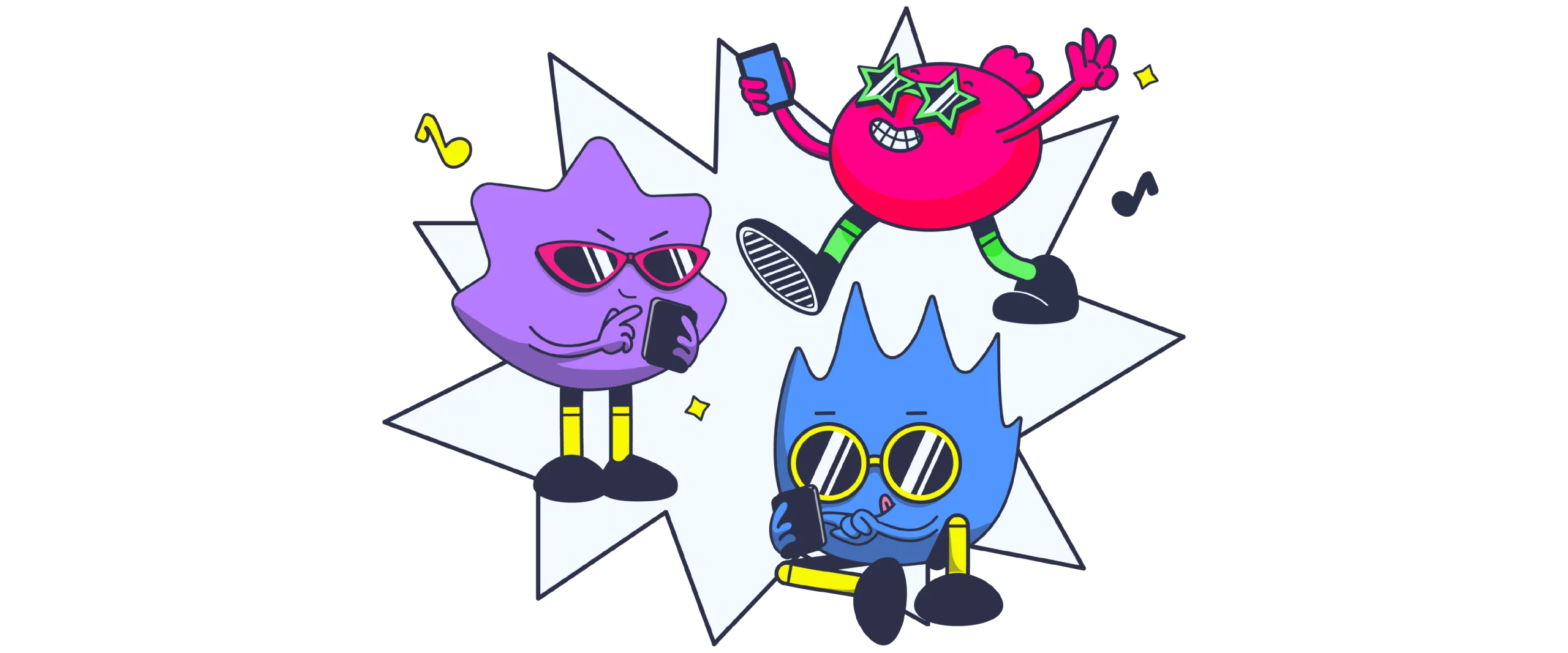 Characters playling daily games on their phones